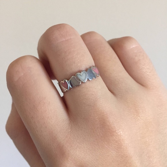 Vintage 1970 Pink White Heart Band Ring